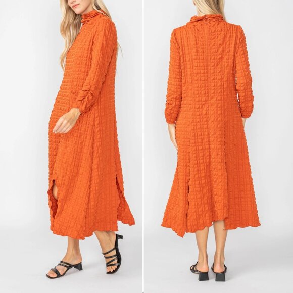 IC Collection Mock Neck Midi Dress Size XS Brick Slits Pockets Lagenlook NEW - Picture 2 of 10